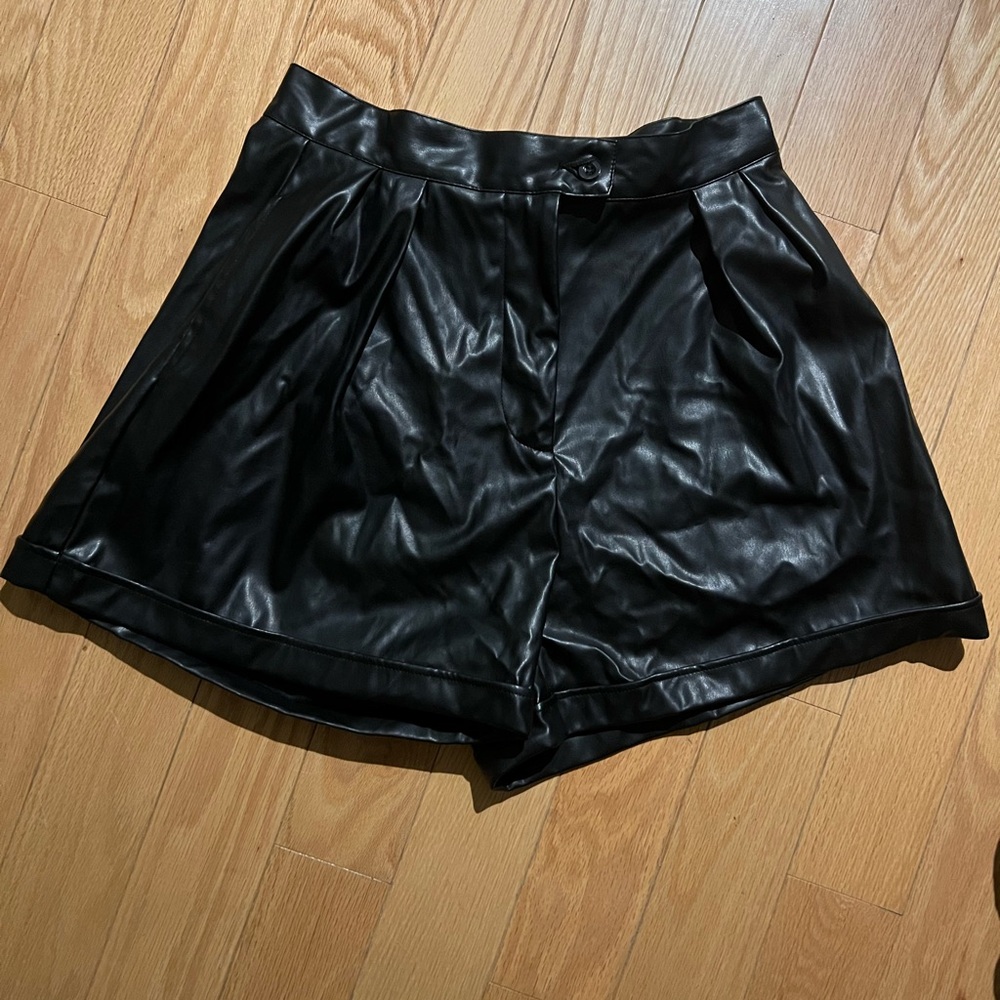 PrettyLittleThing Black High Waist Faux Leather Shorts